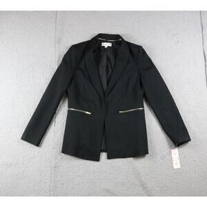New Nanette Lepore Blazer Womens 6 Black Tuxedo Gold Colored Zipper Pockets
